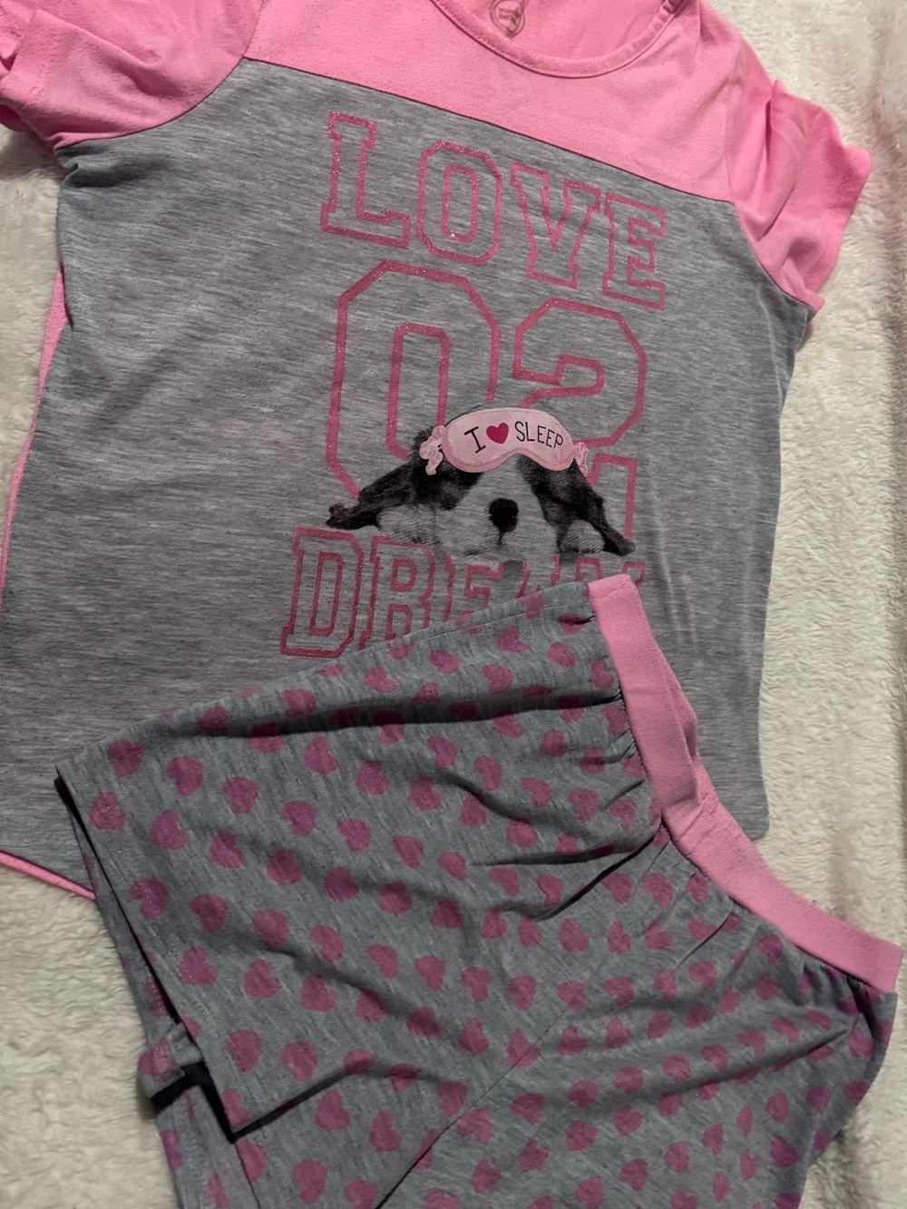 wonder nation Pink and Gray Puppy "Love Dream" Pajama Set